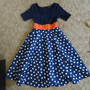 Eshakti 3/4 Sleeve Polka-Dot Dress-6-Navy-NWOT